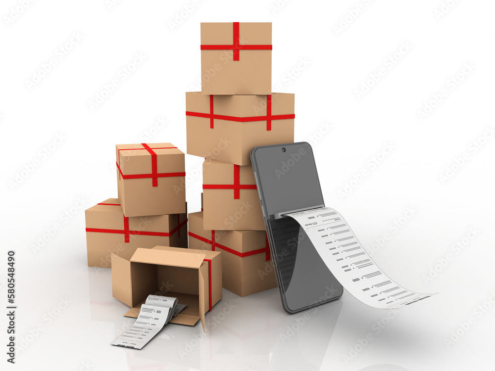 Poster 3d rendering cardboard boxes in mobile
