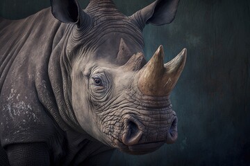 A zoo portrait of a rhinoceros. Generative AI - obrazy, fototapety, plakaty