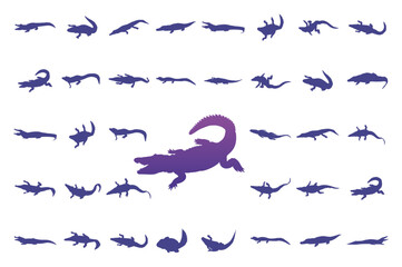 Crocodile and alligator silhouette set