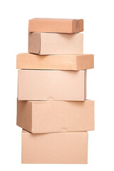 Stack of brown cardboard boxes isolated on white background