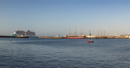 scenic view to harbor area with beach and pier in San Francisco, USA