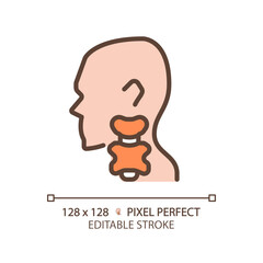 Thyroid pixel perfect RGB color icon. Butterfly shaped gland in throat. Hormones making organ. Human anatomy. Thin line illustration. Contour symbol. Vector outline drawing. Editable stroke