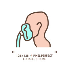Oxygen mask pixel perfect RGB color icon. Intensive care equipment. Emergency air for respiratory system. Thin line illustration. Contour symbol. Vector outline drawing. Editable stroke