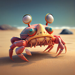 Fototapeta na wymiar Beautiful Crab On Beach Character