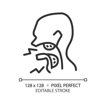 Tonsillitis cancer pixel perfect linear icon. Inflammatory process in throat. Viral infection caused disease. Thin line illustration. Contour symbol. Vector outline drawing. Editable stroke