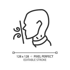 Suffocation pixel perfect linear icon. Breathing difficulties. Throat disease symptom. Asphyxia danger awareness. Thin line illustration. Contour symbol. Vector outline drawing. Editable stroke