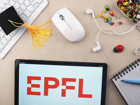 In this photo illustration, Ecole Polytechnique Federale de Lausanne EPFL  logo seen displayed on a tablet.