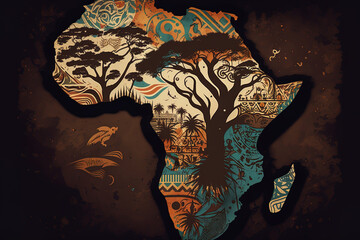 african map with african patterns in it. Generated by AI