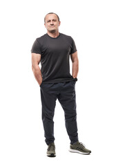 Fototapeta premium Mature fitness coach on white background