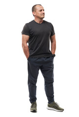 Fototapeta premium Mature fitness coach on white background