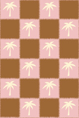 Palm Tree Check Seamless Pattern Vector illustration ivory-Green color Print