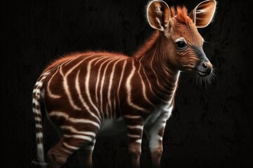 The bongo (Tragelaphus eurycerus) is a forest mammal that eats plants and is mostly active at night. Bongos have a reddish brown coat with black and white spots that make them stand out. Baby in the f