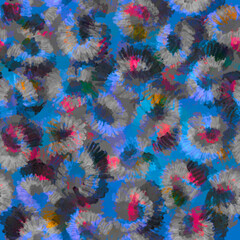 Fototapeta na wymiar Abstract vibrant blurry fluffy wool wild animal skin on a blue background Jungle-inspired pattern