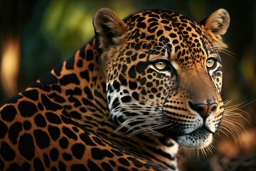 Obraz premium View of a Jaguar up close (Panthera onca). Generative AI