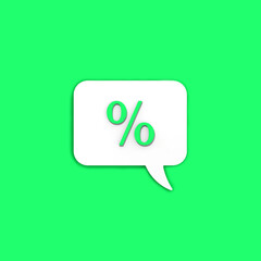 Light green percent sign on white message board. Interest withdrawal signal. Discount notifications. Message on a Light green background. Square image. 3D image. 3D rendering.