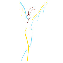 winged slender young woman goes in for sports, beauty and emotions, color abstract sketch