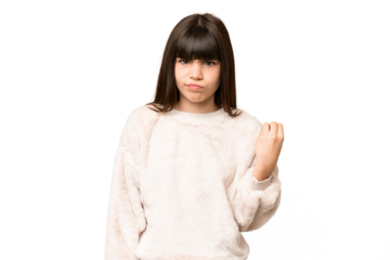 Little girl over isolated green chroma key background with unhappy expression