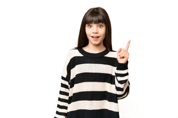 Little girl over isolated green chroma key background thinking an idea pointing the finger up