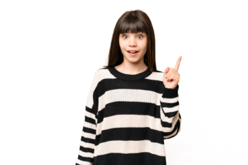 Little girl over isolated green chroma key background thinking an idea pointing the finger up