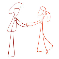 young couple reaching out to each other with their hands, date or dance, creative pattern with two unbreakable lines