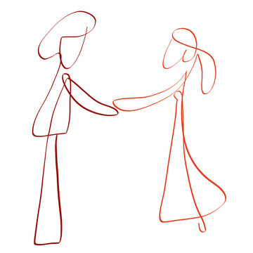 Young Couple Reaching Out To Each Other With Their Hands, Date Or Dance, Creative Pattern With Two Unbreakable Lines