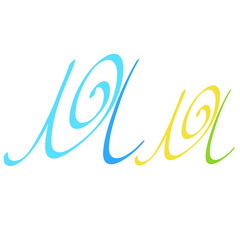 words mama written in two combined letters, creative colorful text on white