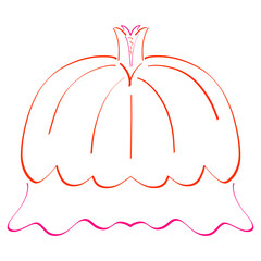 very lush ball gown or wedding dress, red with pink, outline on a white background