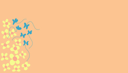 Abstract background with a cream color illustration with a pattern of flowers and butterflies