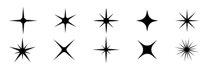 Set sparkles star symbols vector. The set of original vector stars sparkle icon. Bright firework, decoration twinkle, shiny flash. Glowing light effect stars and bursts collection.
