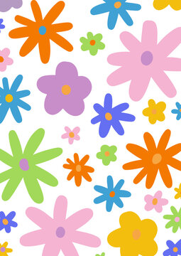 Spring abstract Doodle flowers Retro flat vector illustration. Vintage design background