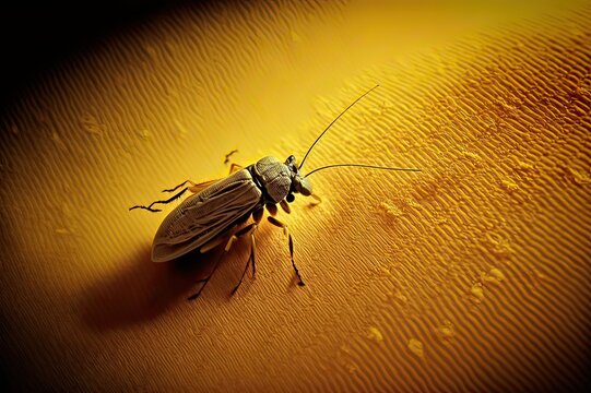 Insect on yellow delicate cloth. Photo generative AI