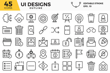 Fototapeta na wymiar UI design (outline) icons set. The collections includes for web design,app design, UI design,business and finance ,network and communications and other. 