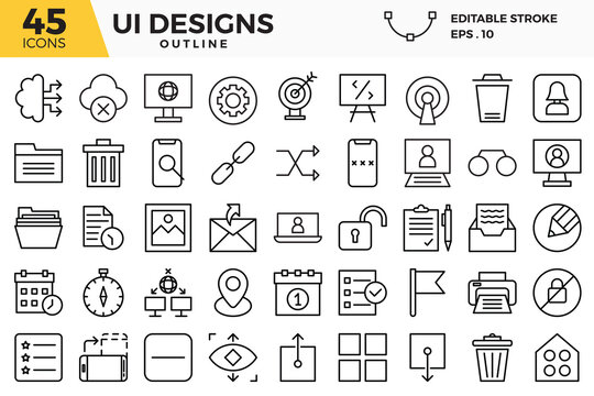 UI design (outline) icons set.
The collections includes for web design,app design, UI design,business and finance ,network and communications and other.

