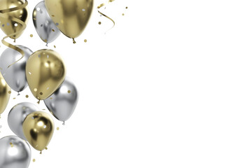 celebration gold silver balloons and confetti 3d - obrazy, fototapety, plakaty