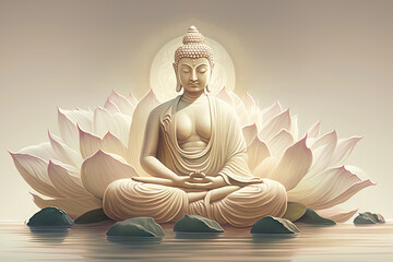 Buddha sitting on the lotus platform full-length picture. AI-Generated