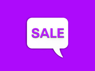 Violet percent sign on white message board. Interest withdrawal signal. Discount notifications. Message on a violet background. Horizontal image. 3D image. 3D rendering.