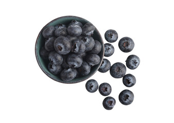 Blueberries in a wooden cup on a white background