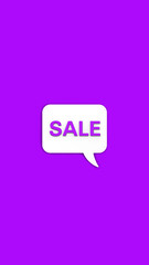 Violet percent sign on white message board. Interest withdrawal signal. Discount notifications. Message on a violet background. Vertical image. 3D image. 3D rendering.