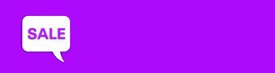 Violet percent sign on white message board. Interest withdrawal signal. Discount notifications. Message on a violet background. Horizontal image. Banner for insertion into site.3D image. 3D rendering.