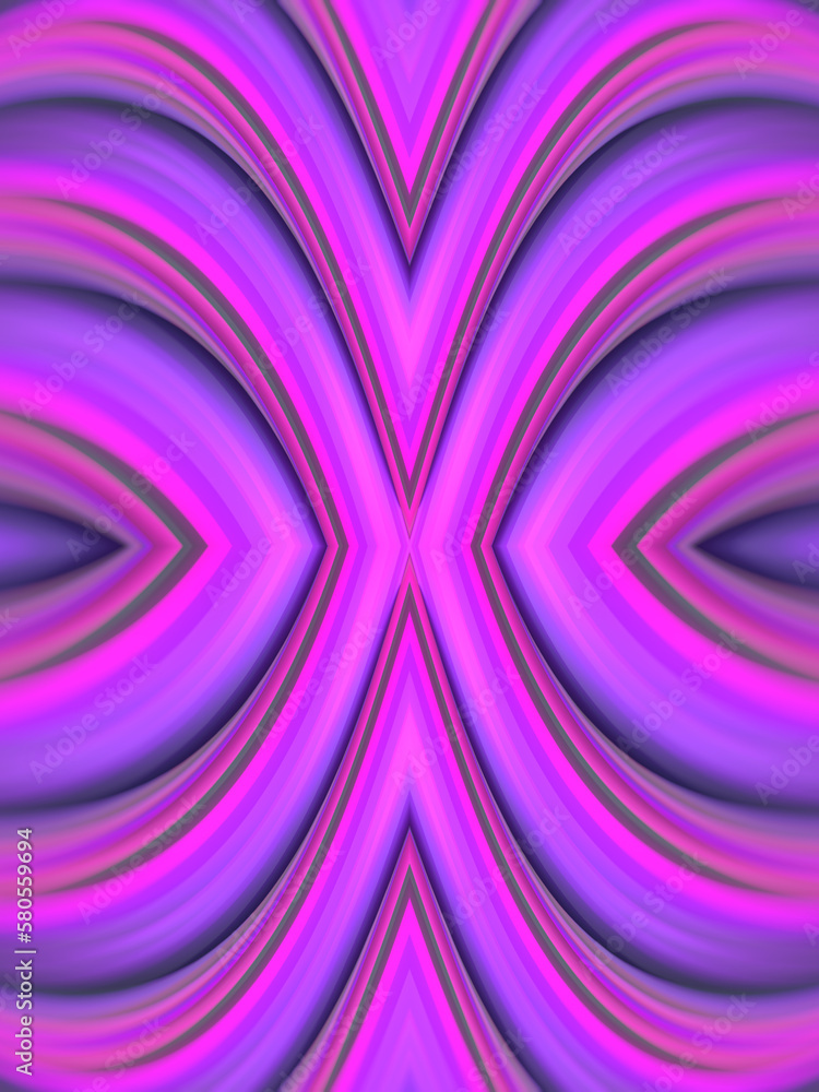 Poster abstract wavy background of twisted neon colored geometric shapes. 3d rendering digital illustration