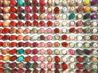 Madrid, Spain; 06-12-2022:jars with nail polish of many colors