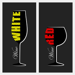 Wine glass logo. Red and White wine vintage design on black background. Vector set Illustration