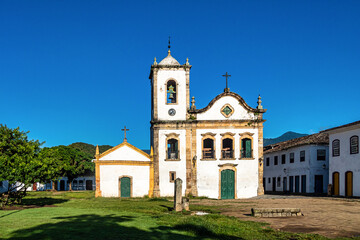 Fototapeta na wymiar The Jesuit Baroque-Rococo style of the 18th century Church of Santa Rita in Paraty on Brazil's Costa Verde