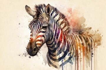 Fototapeta na wymiar This is a cute zebra with a watercolor look. Generative AI