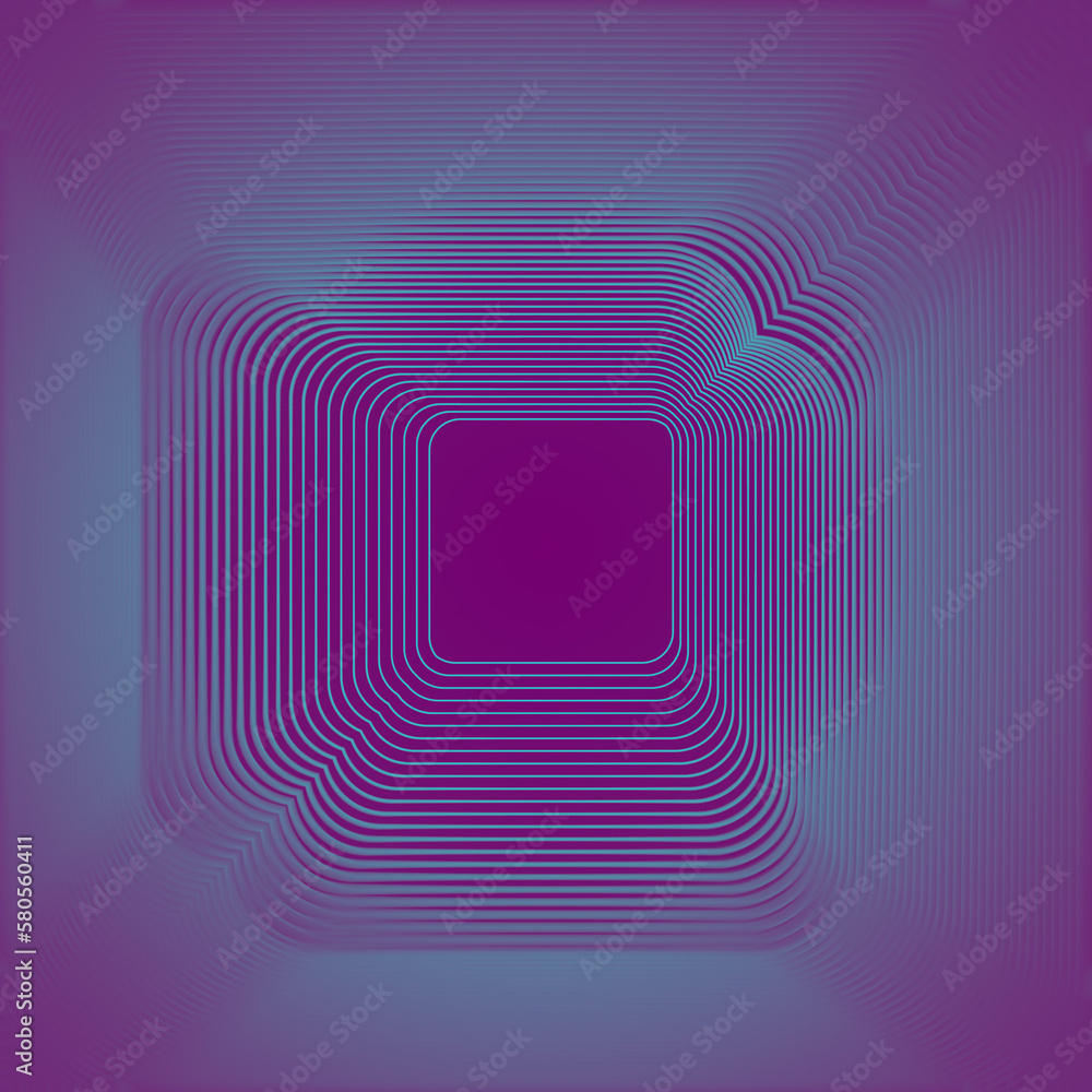 Fototapete Symmetrical line pattern with trendy neon gradient representing three-dimensional shape. 3d render digital illustration