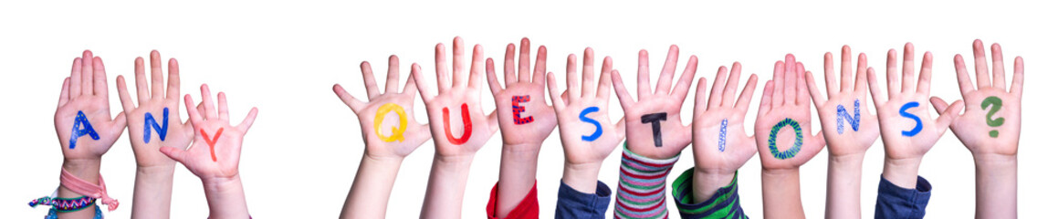 Children Hands Building Word Any Questions, Isolated Background