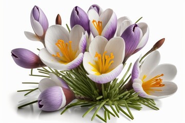 Obraz na płótnie Canvas Happy Easter;Easter flowers most popular in design: Crocuses - These early spring flowers are a symbol of hope and renewal, making them a popular choice for Easter.