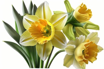 Happy Easter;Easter flowers most popular in design: Daffodils - These bright yellow flowers are a sign of spring and new beginnings, making them a popular choice for Easter.