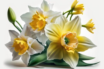 Fototapeta na wymiar Happy Easter;Easter flowers most popular in design: Daffodils - These bright yellow flowers are a sign of spring and new beginnings, making them a popular choice for Easter.