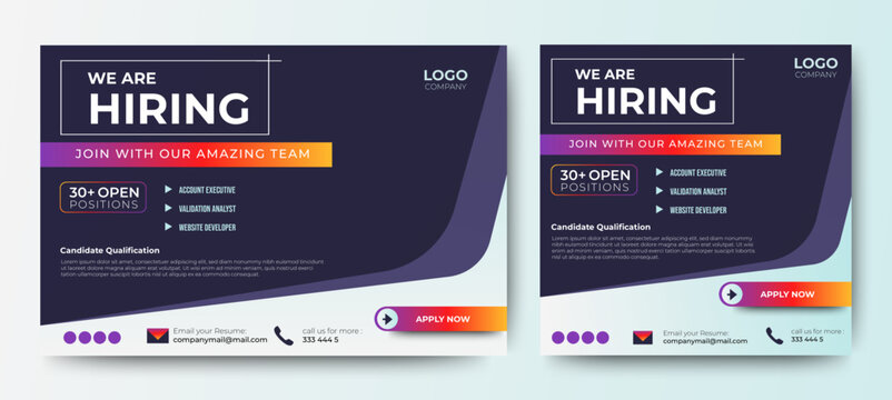 Job vacancy templates. We are hire jobs that are used on social media content.